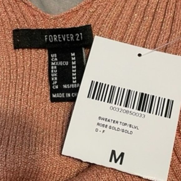 Forever 21 Tank Top Sweater Rose Gold Shimmer Size M Gold shiny V-Neck NWT Sz M - Picture 7 of 8